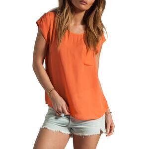 Joie Rancher Silk Cap Sleeve Top | Burnt Orange Keyhole Blouse | Size Small